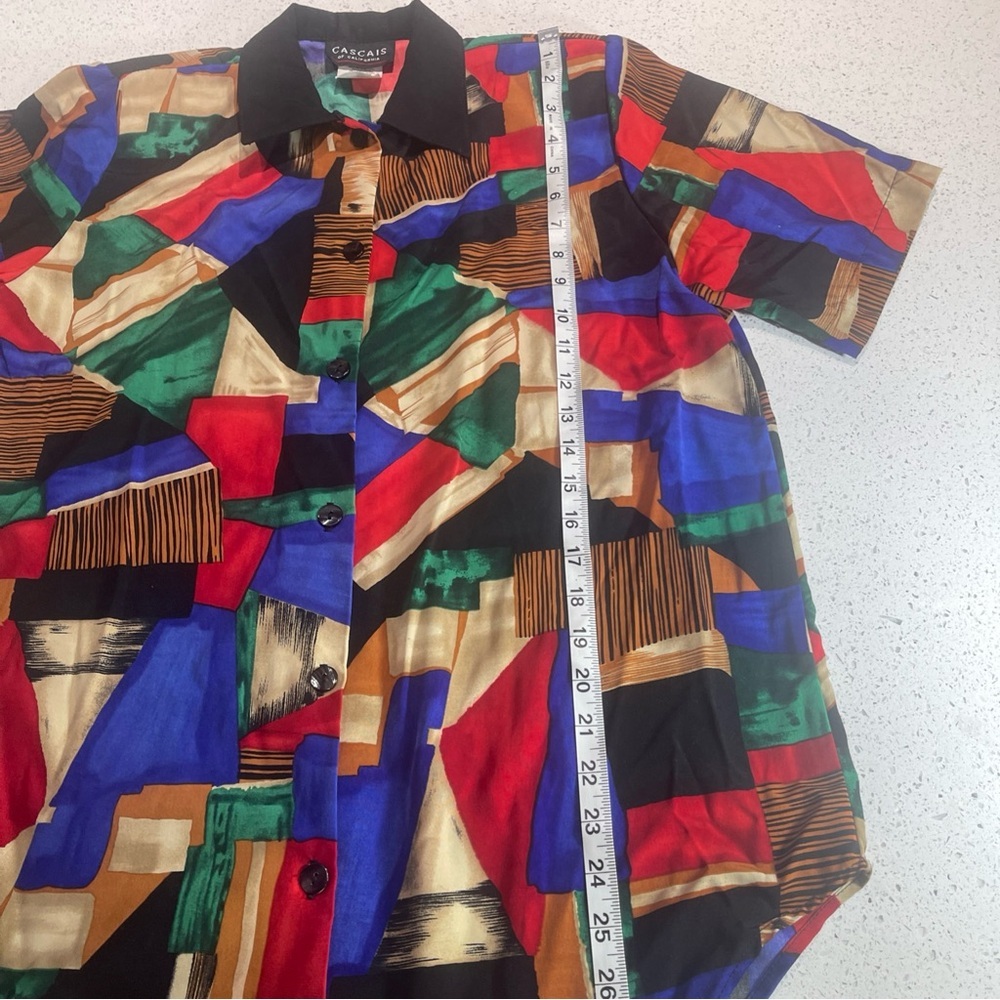 FUNKY GEOMETRIC PRINT SHORT-SLEEVE RAYON BUTTON-UP SHIRT - Picture 11 of 11